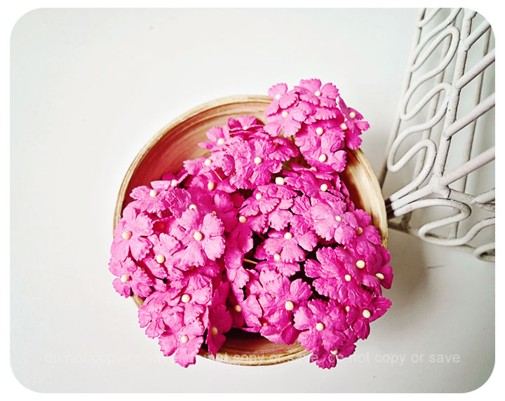 10 Flat mini mulberry paper flowers Sweet pink / pack 