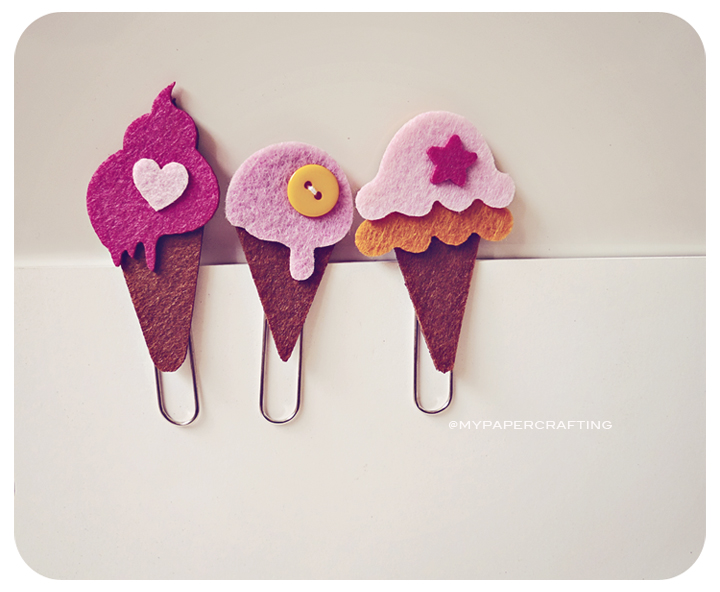 3 Icecream Felt Paper Clips on Luulla