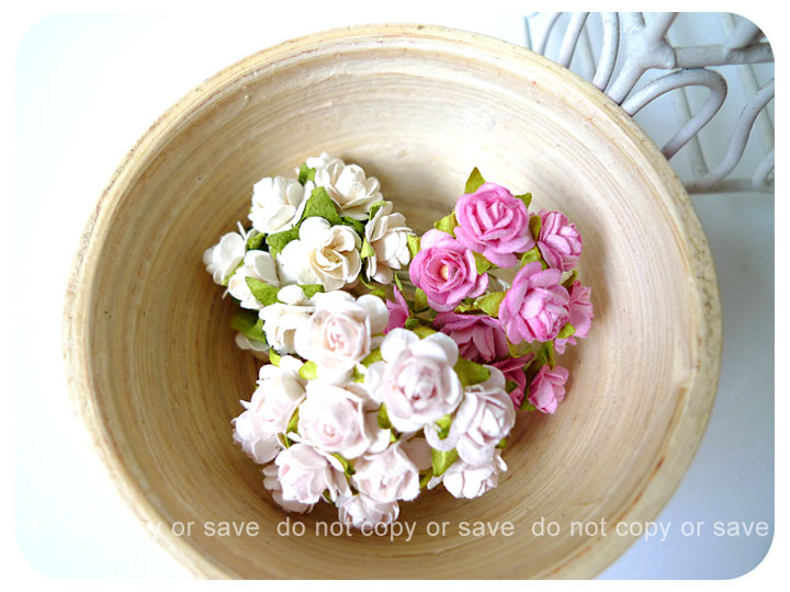 Mulberry mini Rose Buds paper flower mixed color / pack 