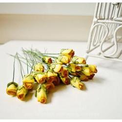 Mulberry paper mini Rose Buds flower yellow / pack  