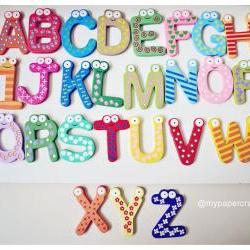26pcs colorful wood alphabet letter + FREE numbers fridge magnet  