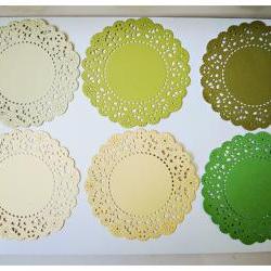 Parisian Lace Doily Green & Yellow for Scrap booking or card making / pack  