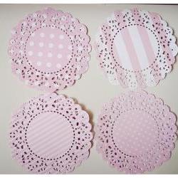 4 Parisian Lace Doily pink polka dot & stripe / pack 