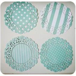 4 Parisian Lace Doily blue polka dot & stripe / pack 