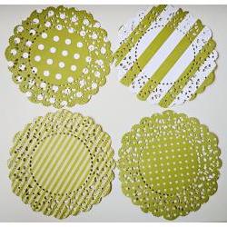 4 Parisian Lace Doily green polka dot & stripe / pack 