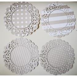 4 Parisian Lace Doily grey polka dot & stripe / pack 