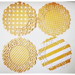 4 Parisian Lace Doily orange polka dot & stripe / pack 