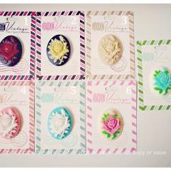 Resin Flower Cabochons Floral Oval Cameo  