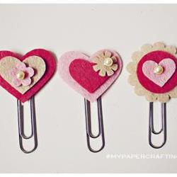 3 different felt heartshape paper clips  