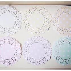 6 Parisian Lace Doily Pastel colors polka dot / pack 
