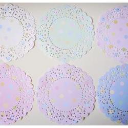 6 Parisian Lace Doily Pastel colors colored polka dot / pack 