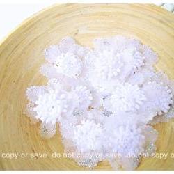 White Satin organza flower with slivery glitter / pack  
