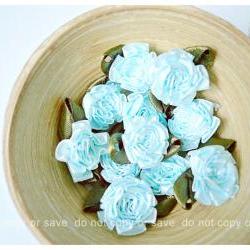 10 Ribbon ruffle flower with leave flower / pack  