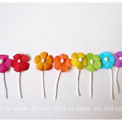 Flat mini mulberry paper flowers colorful / pack  