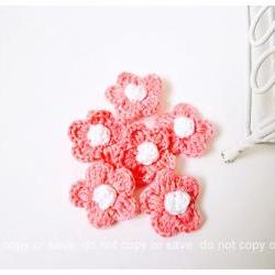 6 peach crochet flowers / pack  